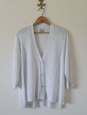 Chico's Light Silver Metallic Shimmer 3 Button Cardigan Size Large